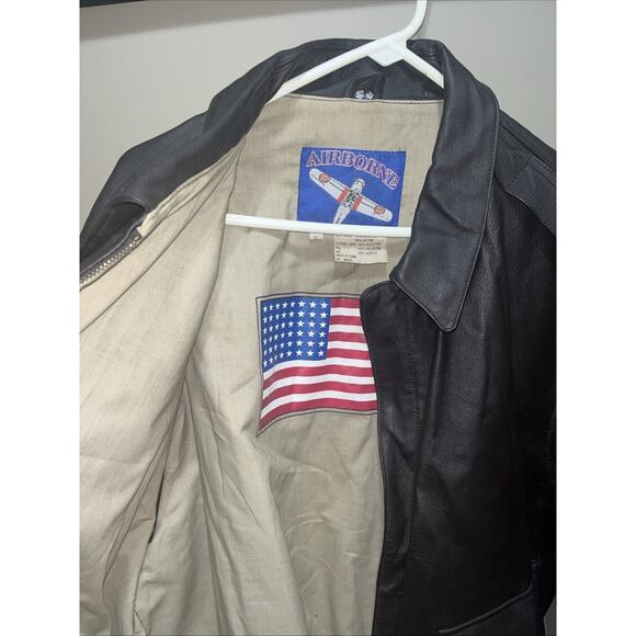 Brown VNT Airborne Military bomber pilot men’s 100% leather jacket. Hand Paint - Picture 6 of 9